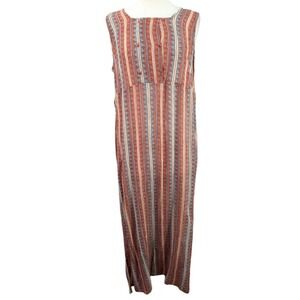 New Aura Maxi Tiger Dress Button Front Tribal Print‎ Boho Sleeveless Size XL NWT